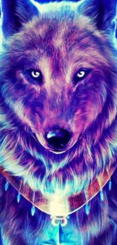 Vibrant and colorful wolf design on mobile wallpaper.