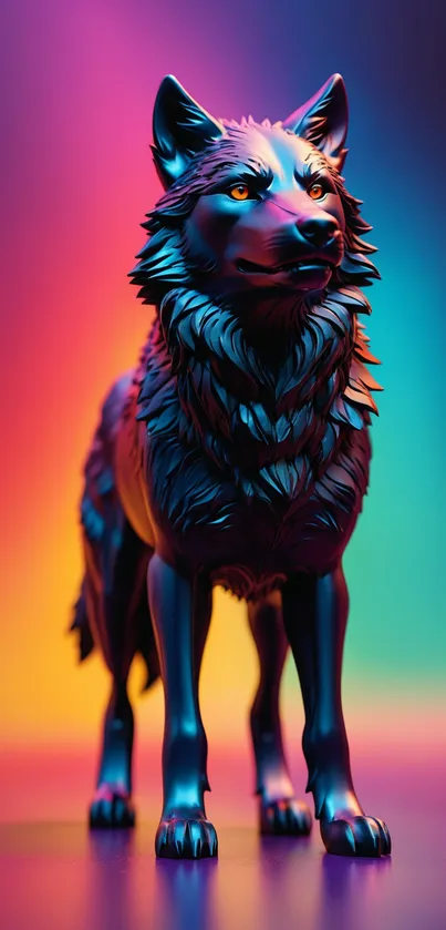 Vibrant wolf with colorful background. Multicolored hues and artistic design.