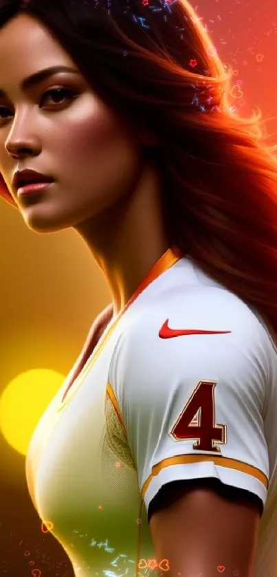 Portrait of a female athlete in vibrant orange tones, ideal for phone background.