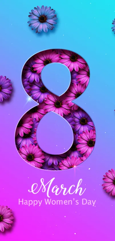 Vibrant Women's Day wallpaper with flowers and the number eight.