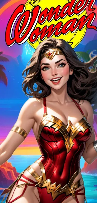 Vibrant Wonder Woman comic art wallpaper.