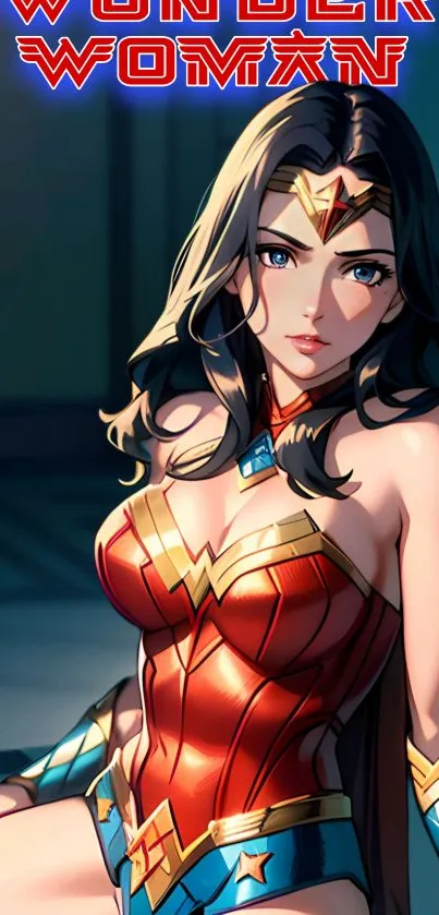 Wonder Woman mobile wallpaper with vibrant colors and detailed art.