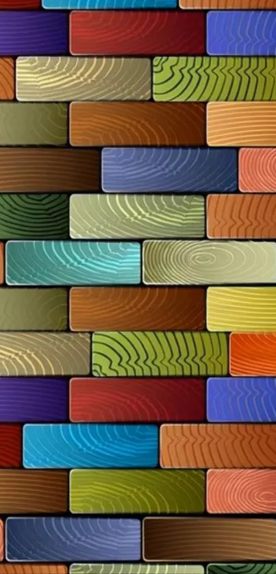 Colorful wooden block pattern wallpaper with vibrant hues.