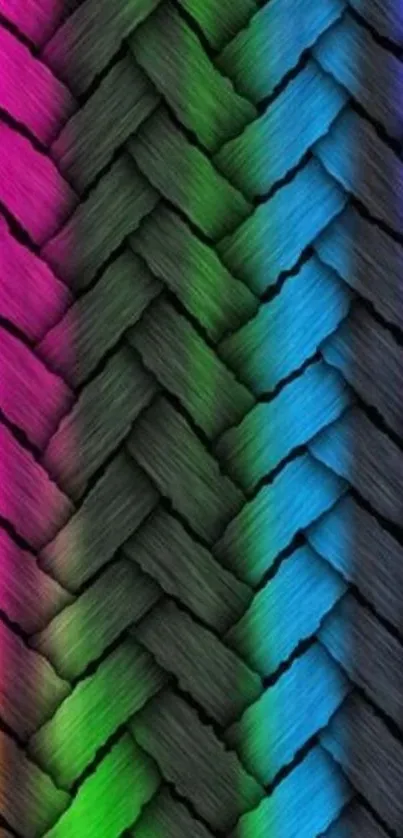 Vibrant woven pattern mobile wallpaper with dynamic colors and intricate texture.