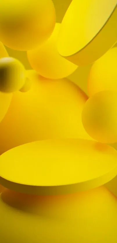 Vibrant yellow abstract wallpaper with 3D spheres.