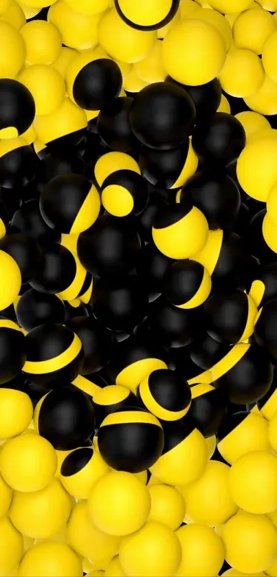 Vibrant mobile wallpaper with yellow and black spheres in abstract design.