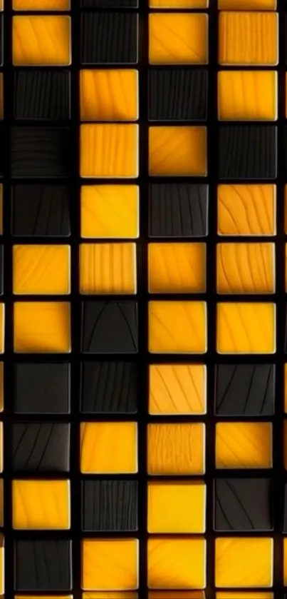 Yellow and black geometric squares pattern wallpaper.