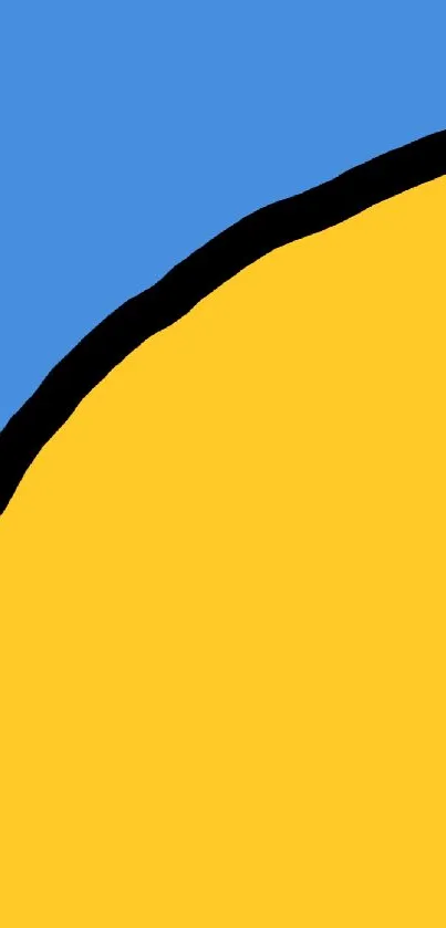 Abstract wallpaper with yellow, blue, and a bold black curve design.