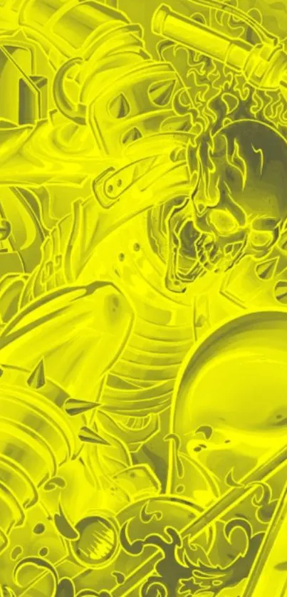 Bright yellow artistic mechanical themed wallpaper design