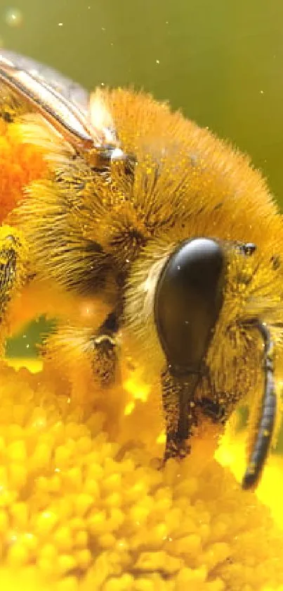 Close-up of a bee on a vibrant yellow flower.