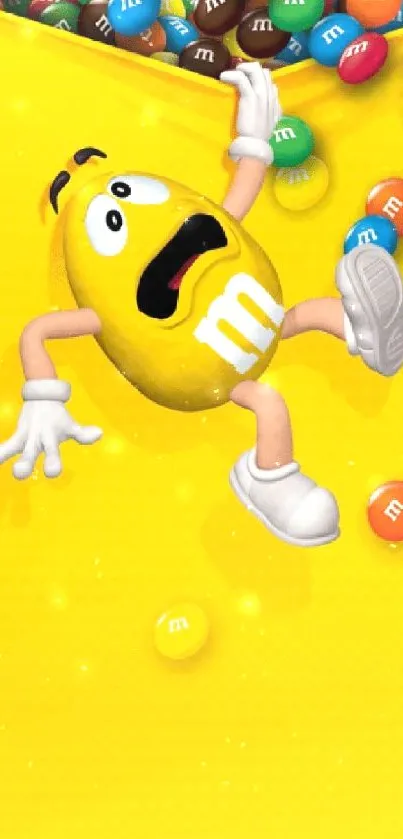 Cartoon candy character on yellow background.