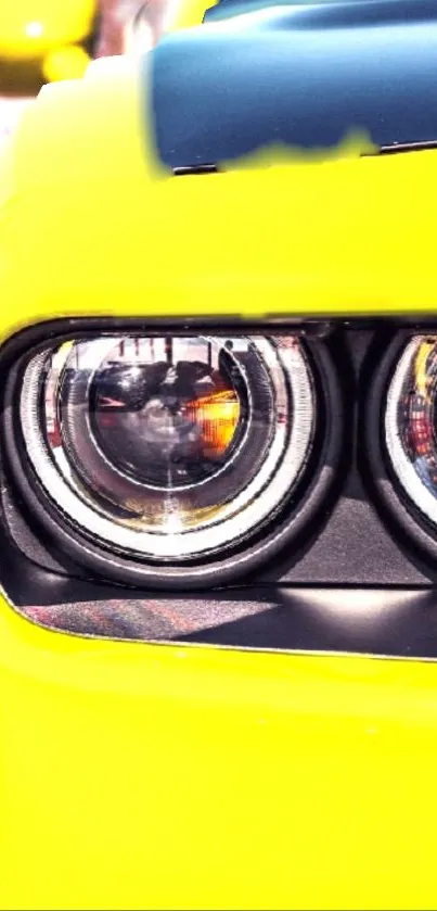 Close-up of a vibrant yellow car headlight design.