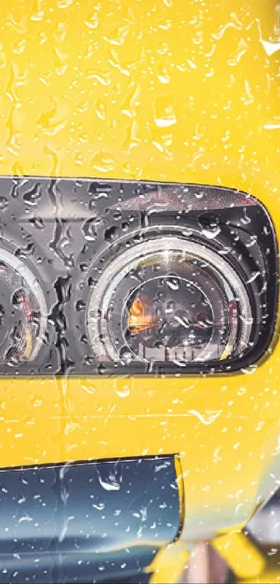 Close-up of a bright yellow car headlight design for mobile wallpaper.