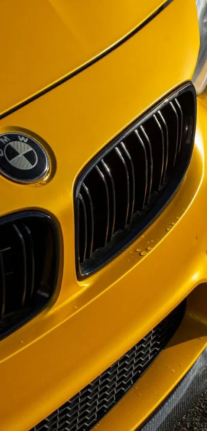 Vibrant yellow luxury car front display.