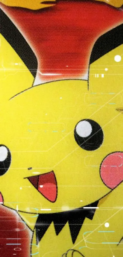 Cheerful yellow character on red background.