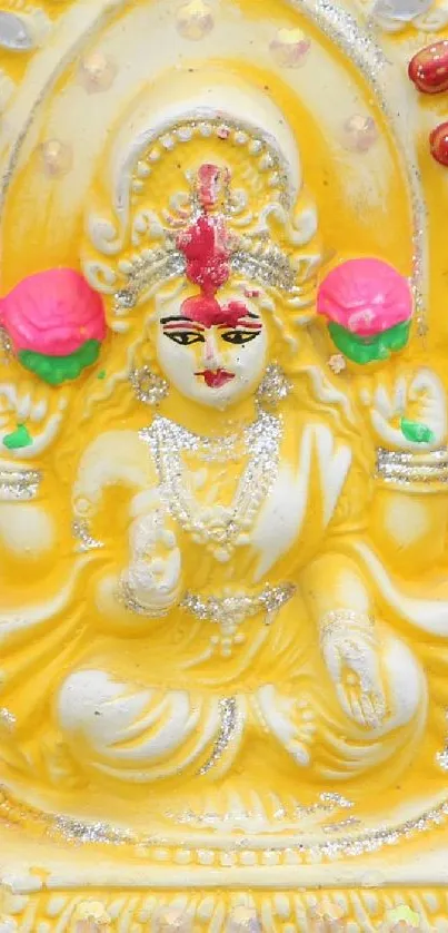 Vibrant yellow deity statues mobile wallpaper.