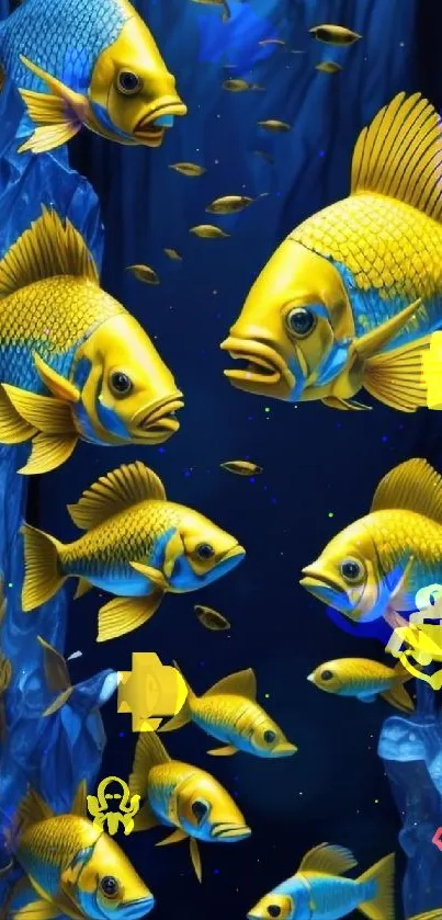 Yellow fish swimming on a blue background, perfect for mobile wallpaper.