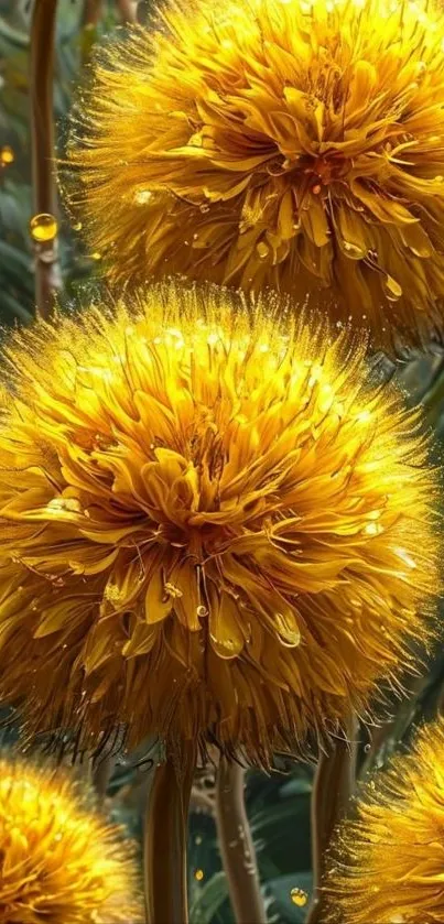 Bright yellow flowers with glowing petals on a mobile wallpaper.