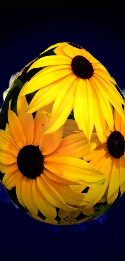 Artistic yellow flower egg on blue background wallpaper.