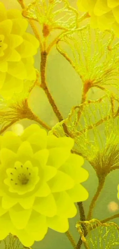 Yellow floral mobile wallpaper with intricate petal designs.