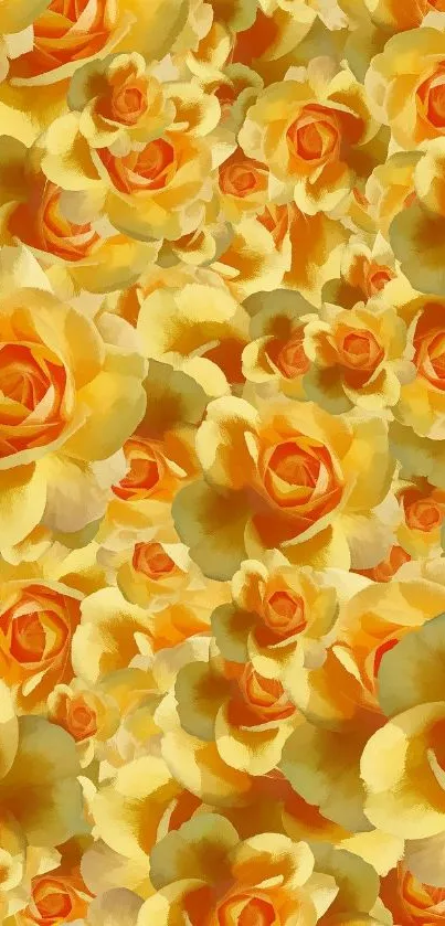 Seamless pattern of vibrant yellow roses for phone wallpaper.