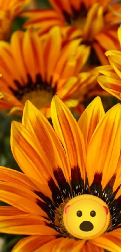 Vibrant yellow flowers with unique emoji center, creating a lively and modern look.