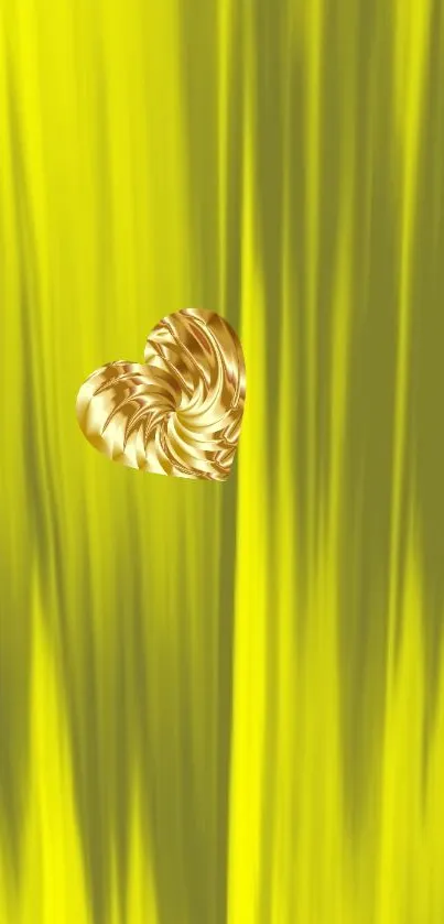 Vibrant yellow wallpaper with a golden heart.