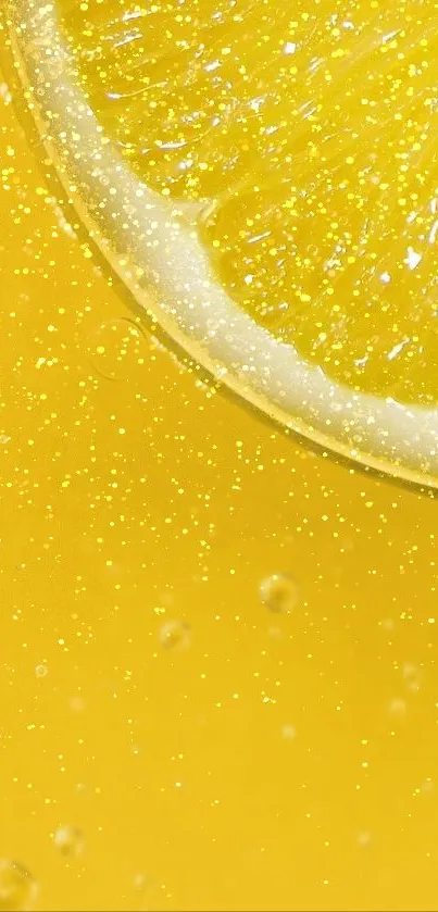 Vibrant yellow lemon slice with bubbles wallpaper.