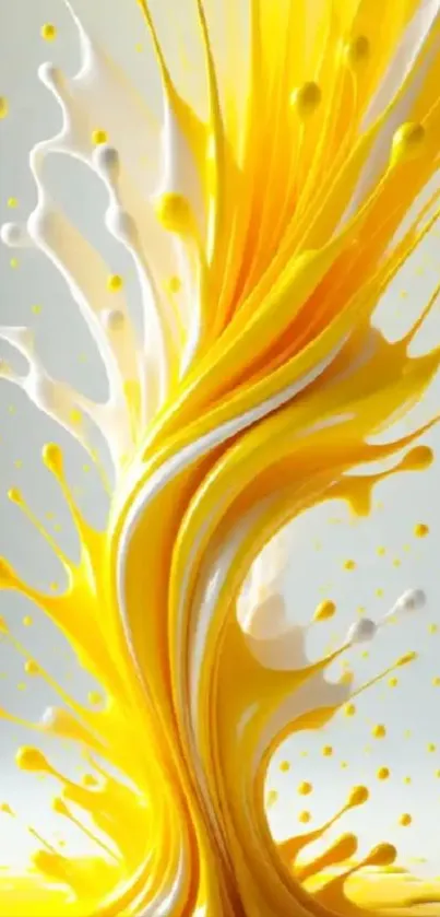 Vibrant splash of yellow and white liquid creating an abstract design.