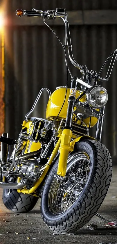 Vibrant yellow motorbike in industrial setting wallpaper.