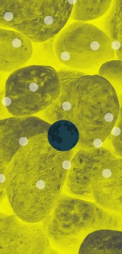 Yellow pebble wallpaper with circular accents.