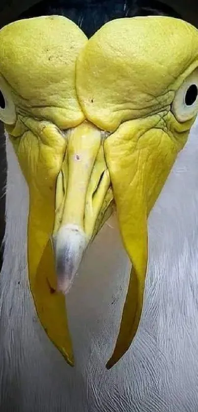 Close-up of a vibrant yellow-plumed bird on a mobile wallpaper.