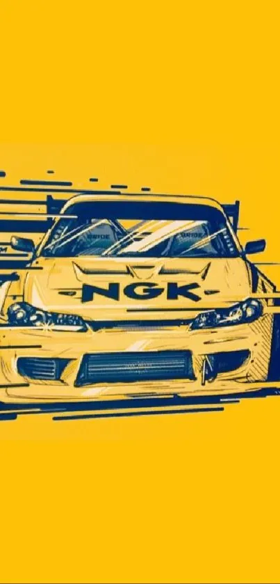 Yellow race car artwork with dynamic streaks.