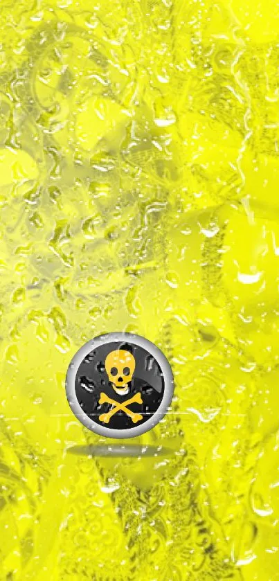 Yellow skull and crossbones wallpaper with vibrant raindrop effect.