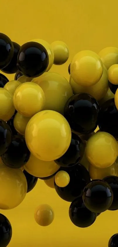 Yellow and black spheres on a bright yellow background.