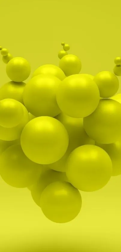 Vibrant yellow 3D spheres cluster on a warm yellow background.