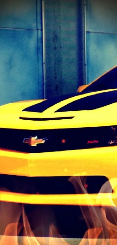 Bright yellow sports car wallpaper for mobile.