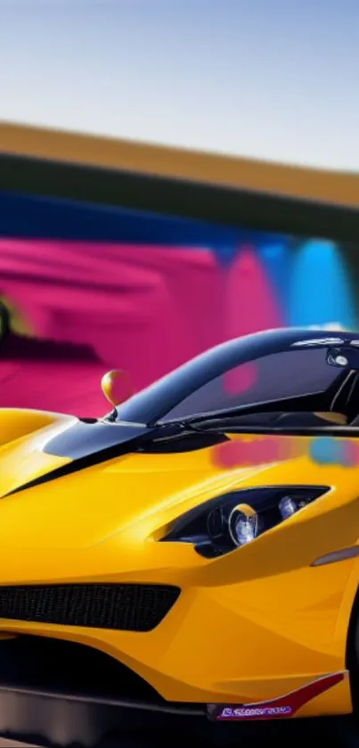 Vibrant yellow sports car with dynamic colors.