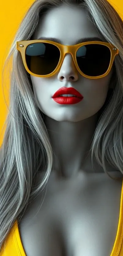 Stylish woman in yellow with sunglasses mobile wallpaper.