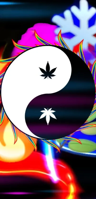 Vibrant Yin Yang mobile wallpaper with colorful abstract elements.