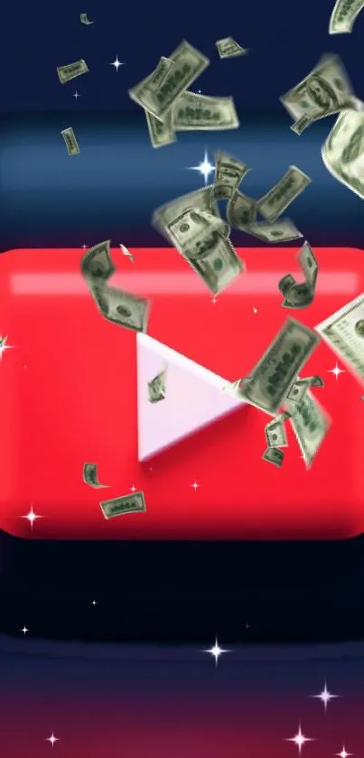 YouTube icon with falling cash wallpaper design.