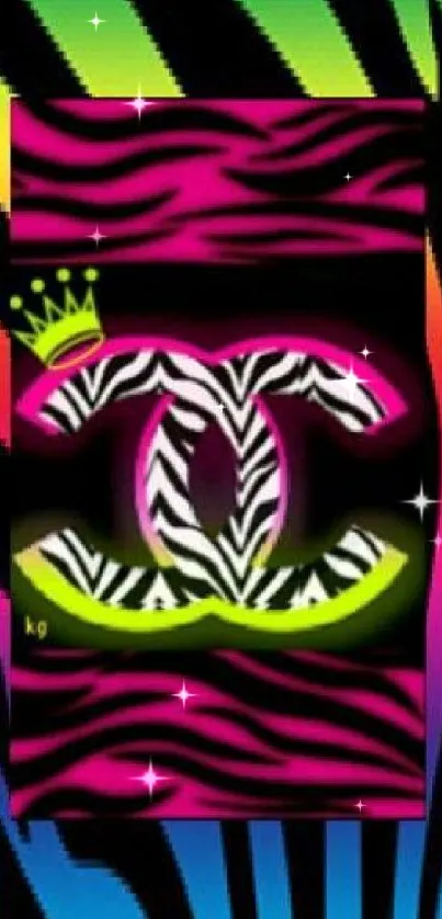 Neon zebra print wallpaper with vibrant colors and bold patterns.