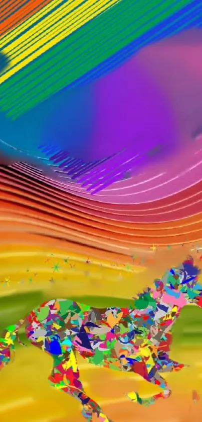 Abstract zebra wallpaper with rainbow colors and dynamic design.