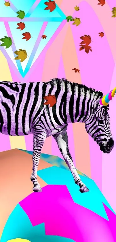 Zebra unicorn on colorful abstract background.