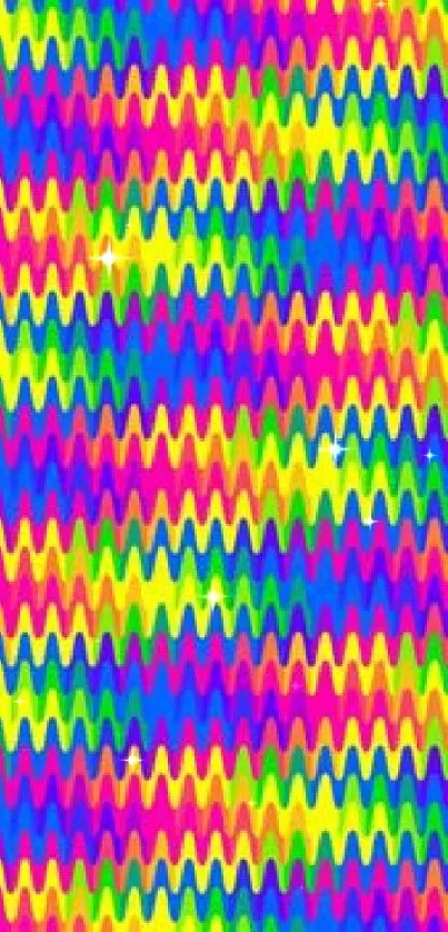 Vibrant, colorful zigzag pattern wallpaper with a kaleidoscope of bold, bright colors.