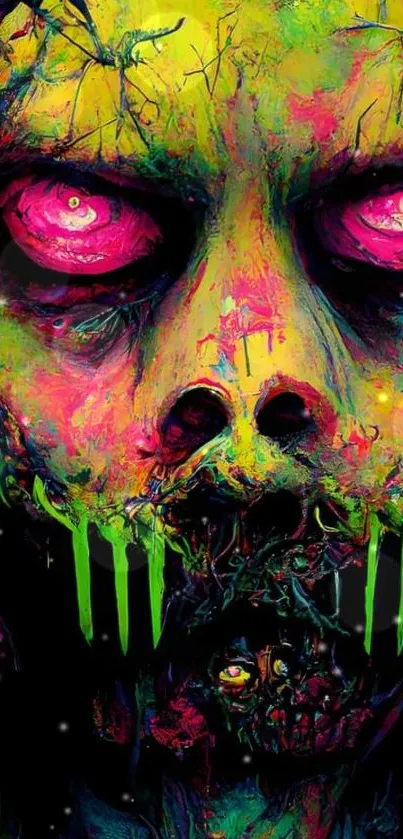 Vivid neon zombie face wallpaper art.