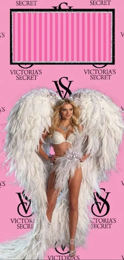 Victoria's Secret angel with wings on a pink background.