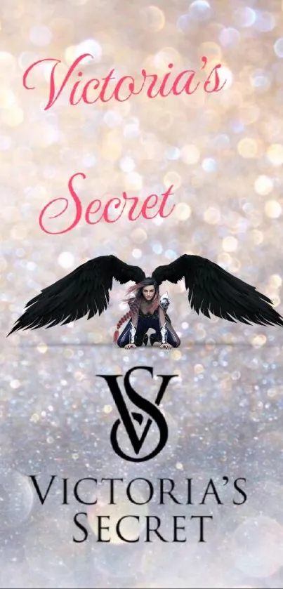 Victoria's Secret themed wallpaper with sparkle and winged design.