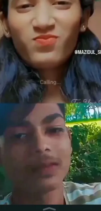 Colorful video call wallpaper with two people chatting.