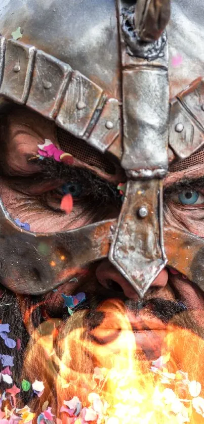 Viking warrior adorned with colorful confetti